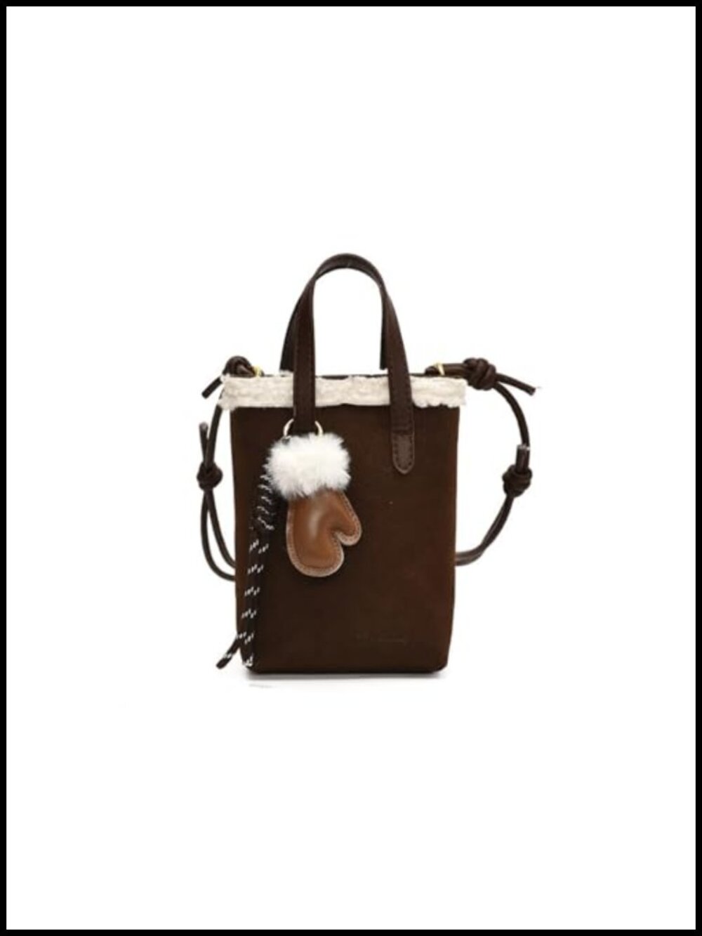 Vintage Suede Lamb Wool Trim Buckle Crossbody Shoulder Bag